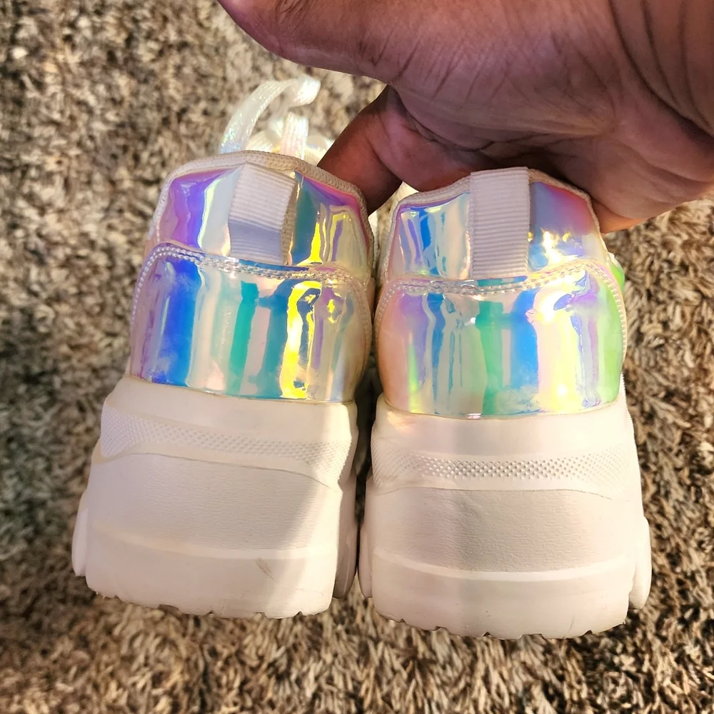 Rainbow Holographic Platform Shoes. EUC.